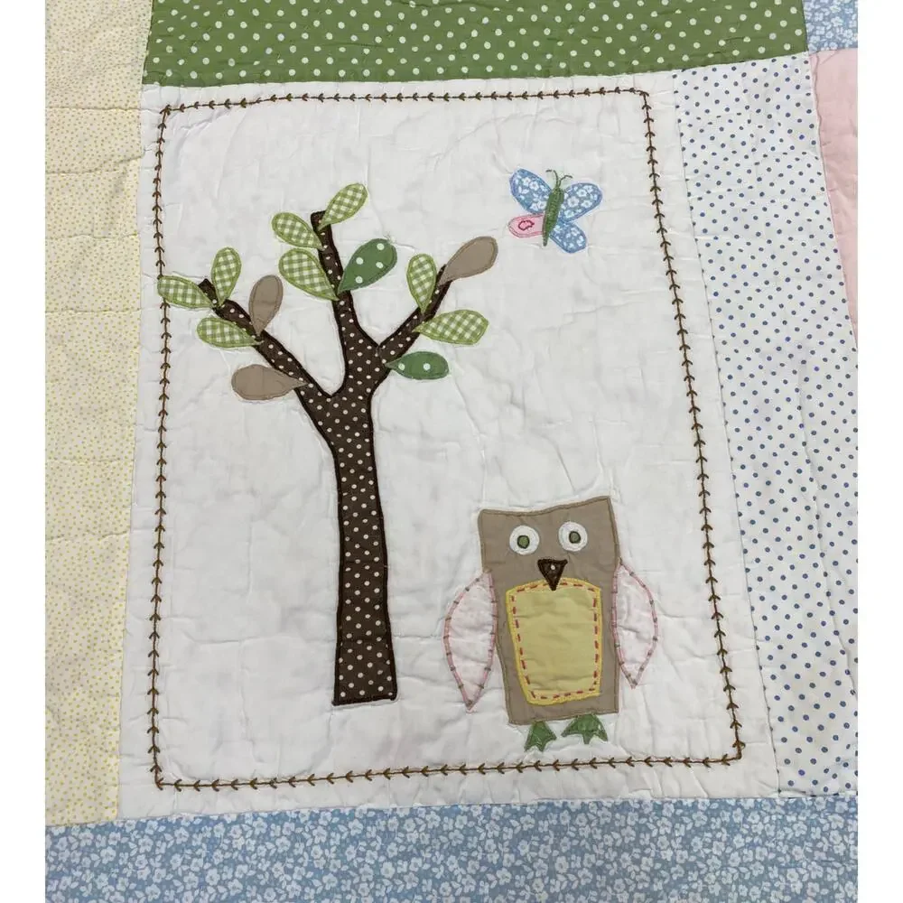 POTTERY BARN KIDS Hayley Floral Owl Bird TWIN QUILT Blanket Pink Floral Backing
